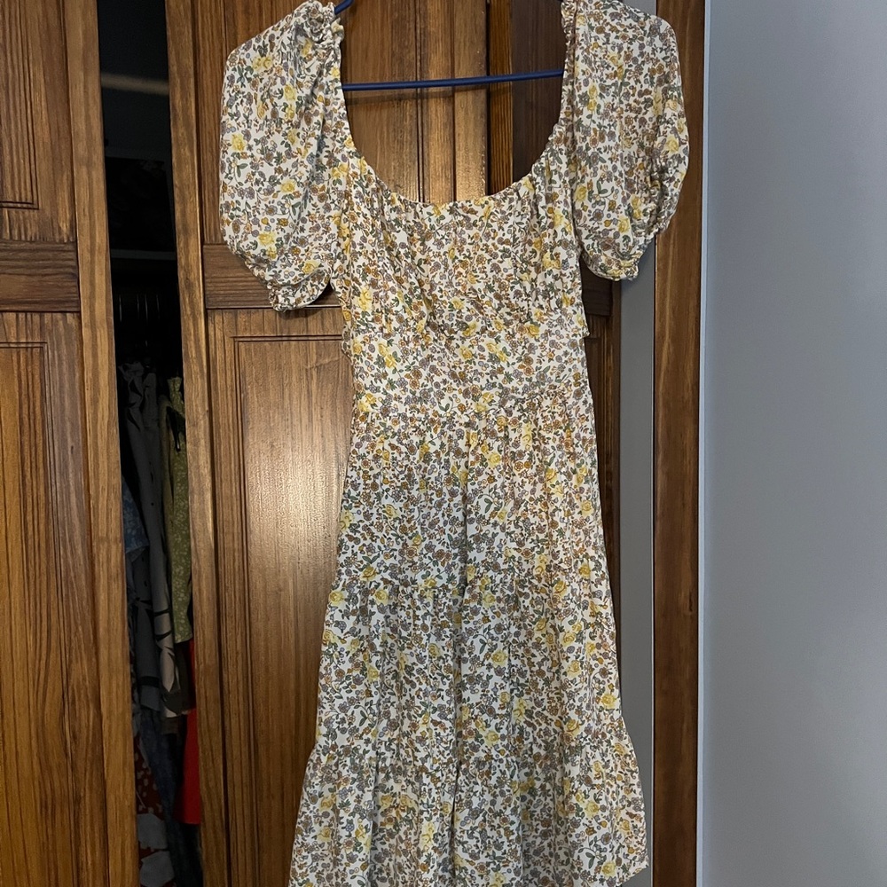 Altar'd State Yellow and Cream Floral Midi Dress